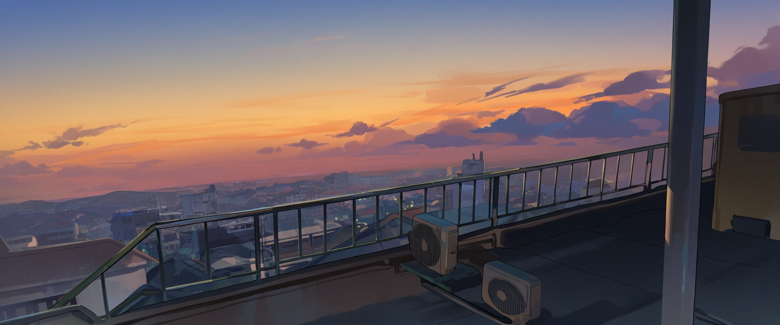 학교 옥상 노을